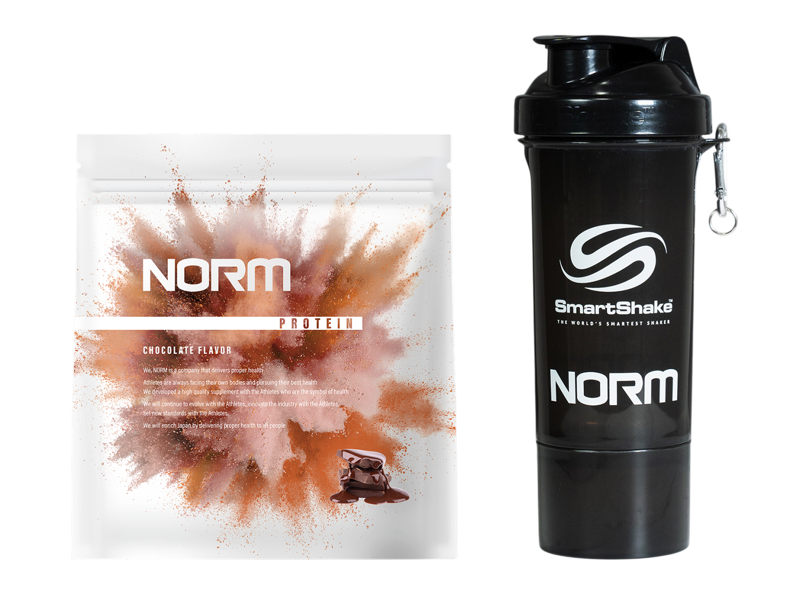 NORM プロテイン（チョコ）とシェイカー