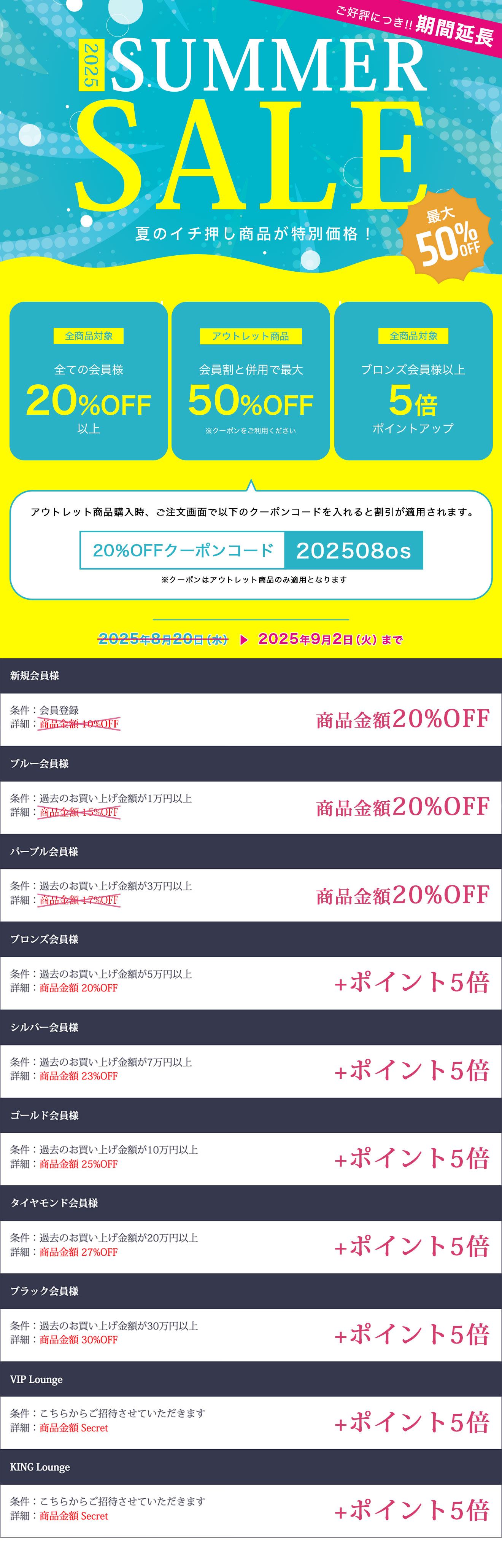 サマーセール ポイントアップ 会員様特典 詳細