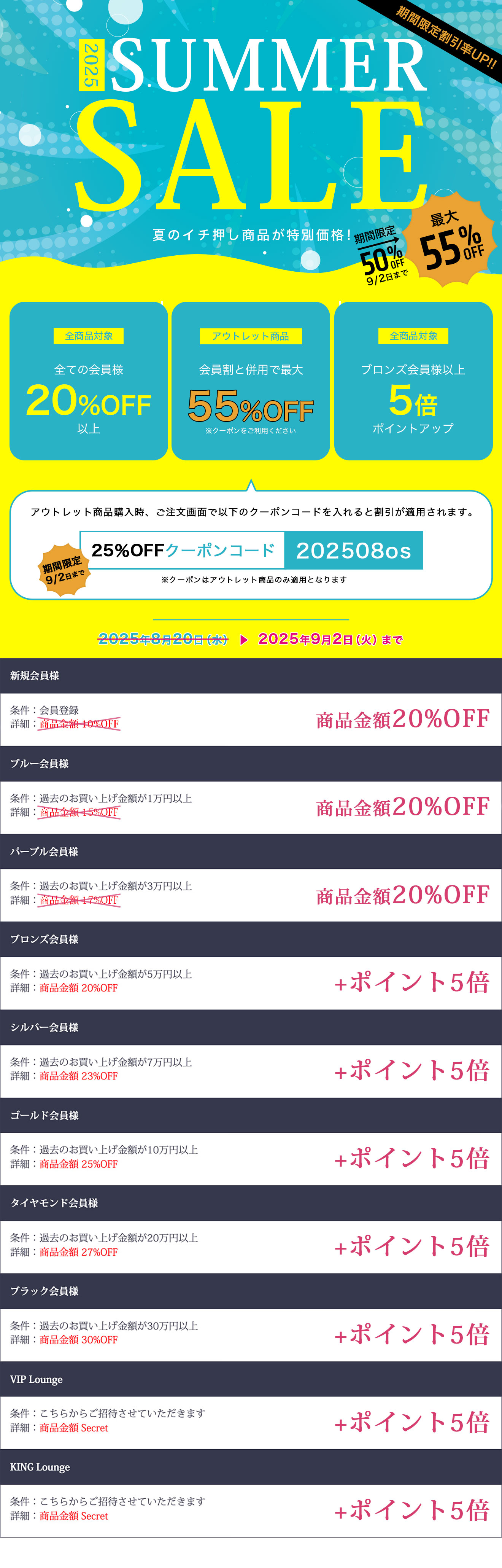 サマーセール ポイントアップ 会員様特典 詳細